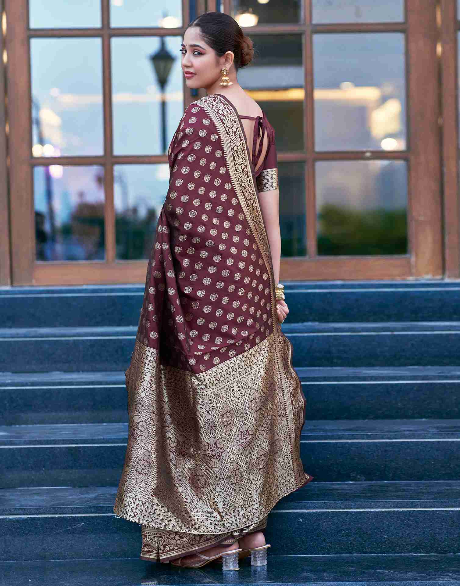 Dark Maroon Silk Weaving Saree