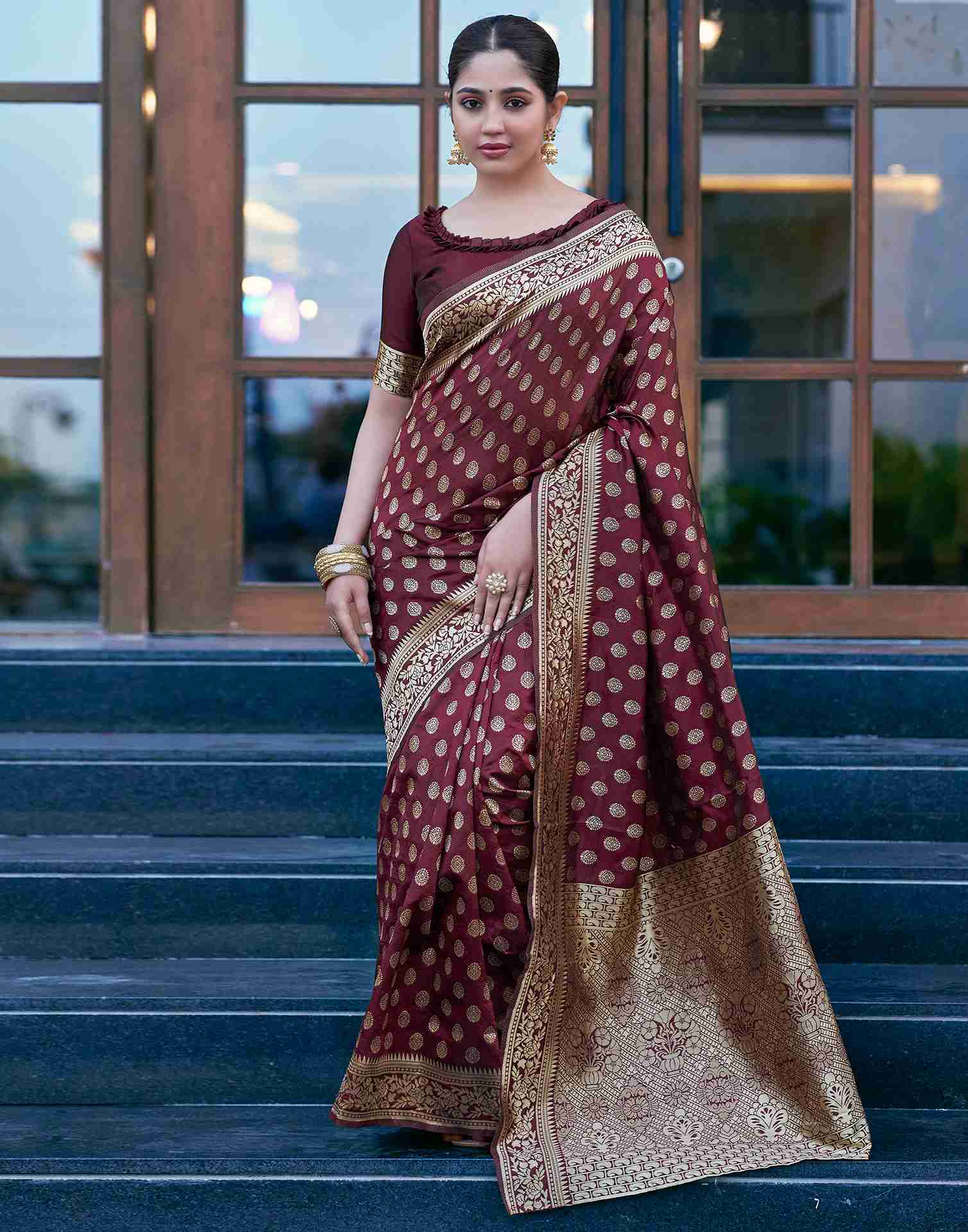 Dark Maroon Silk Weaving Saree