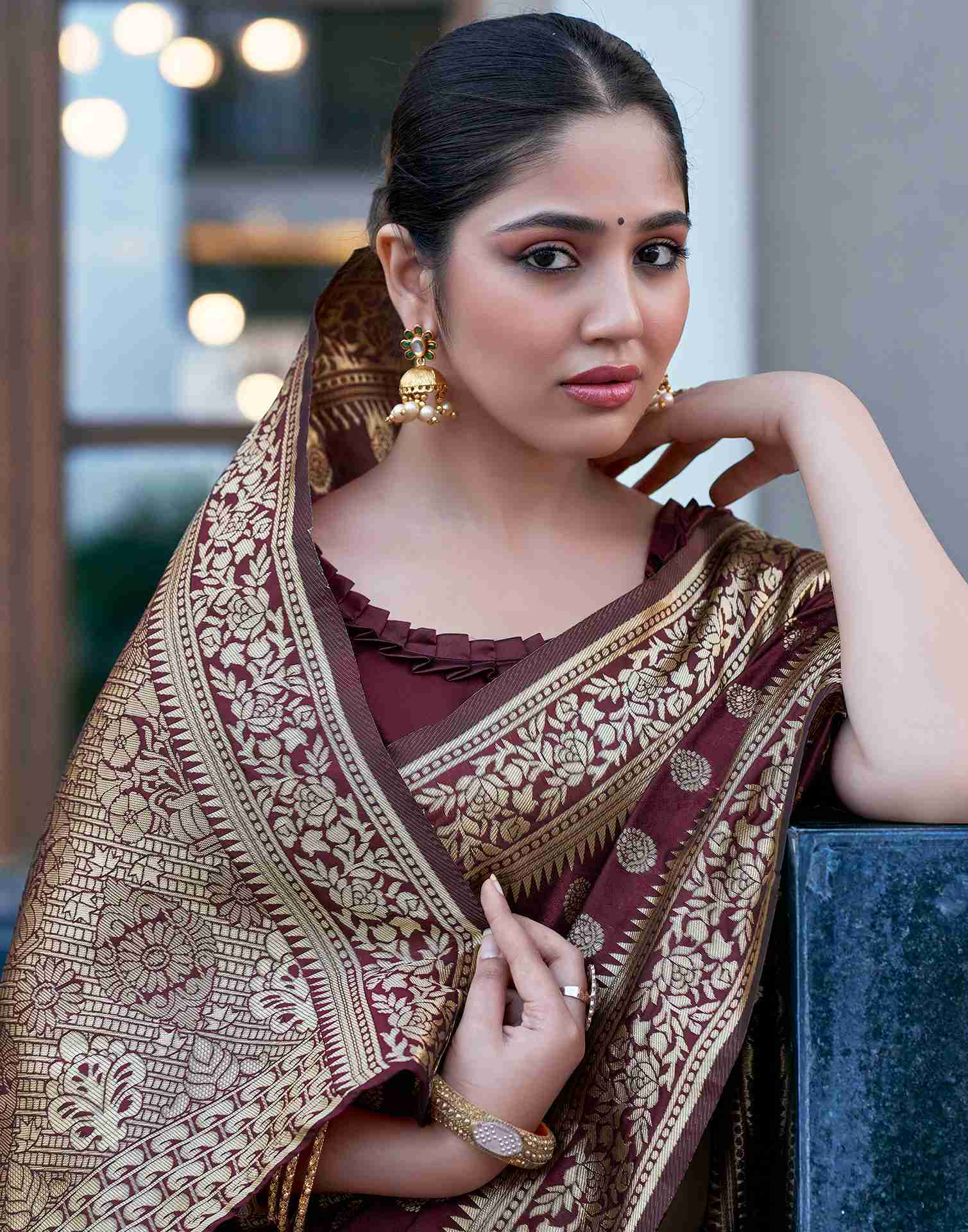 Dark Maroon Silk Weaving Saree