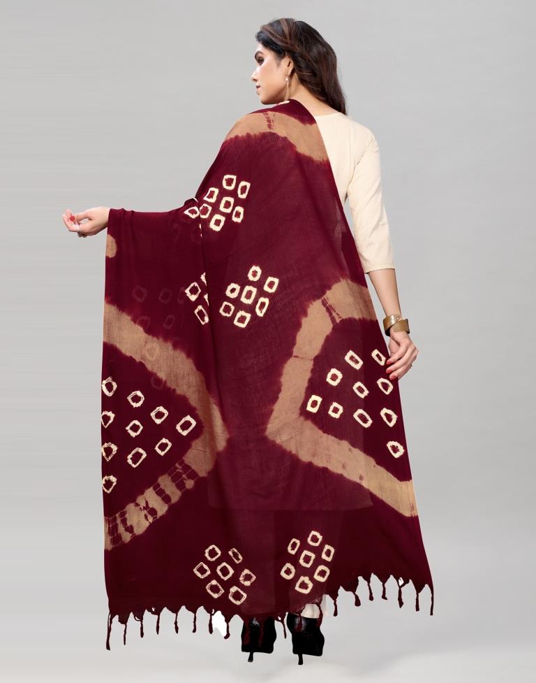 Maroon Coloured Cotton Plain Bandhani Printed Dupatta | Sudathi