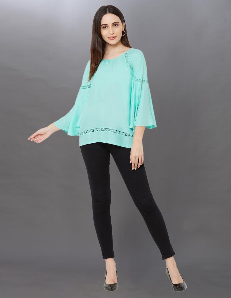 Royal Bright Sky Blue Coloured Pleated Rayon Top | Sudathi