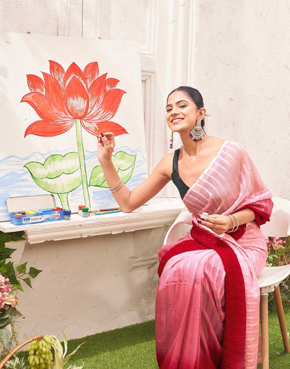 Ready To Wear Light Pink Chiffon Ombre Zari Stripe Saree 