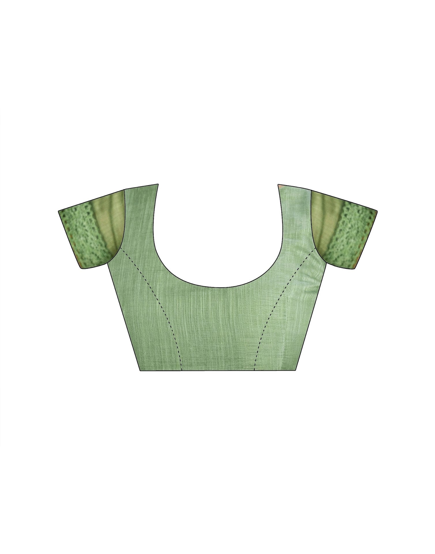 Ready To Wear Dark Pista Green Linen Ombre Lace Saree With Pocket