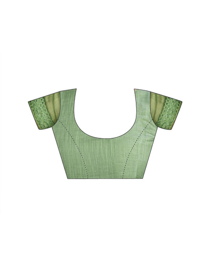Ready To Wear Dark Pista Green Linen Ombre Lace Saree With Pocket