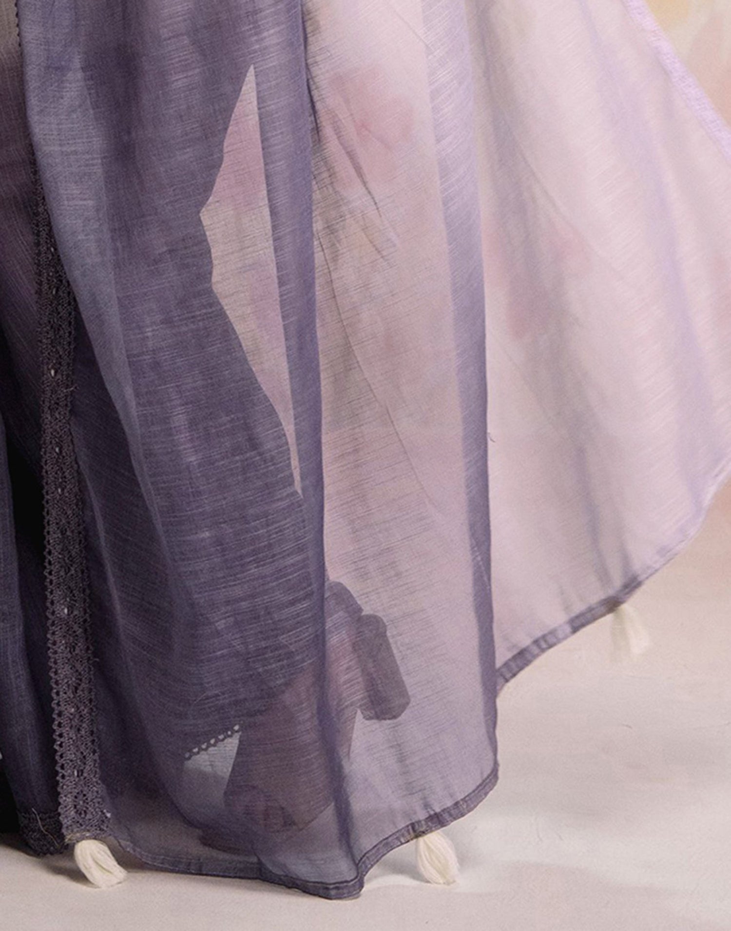 Ready To Wear Dusty Purple Linen Ombre Lace Saree With Pocket