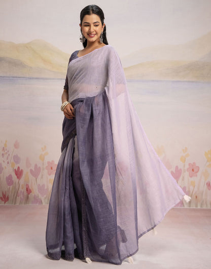 Ready To Wear Dusty Purple Linen Ombre Lace Saree With Pocket