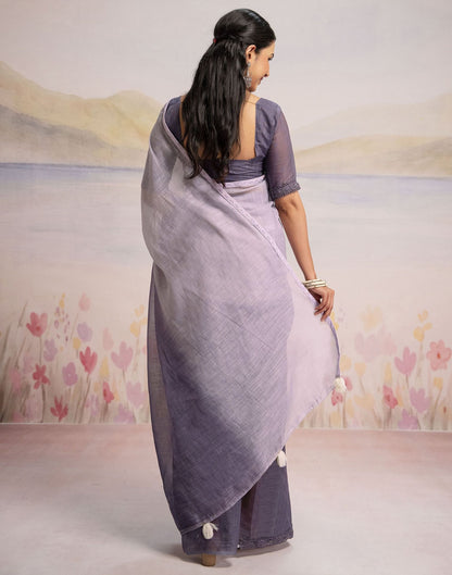 Ready To Wear Dusty Purple Linen Ombre Lace Saree With Pocket