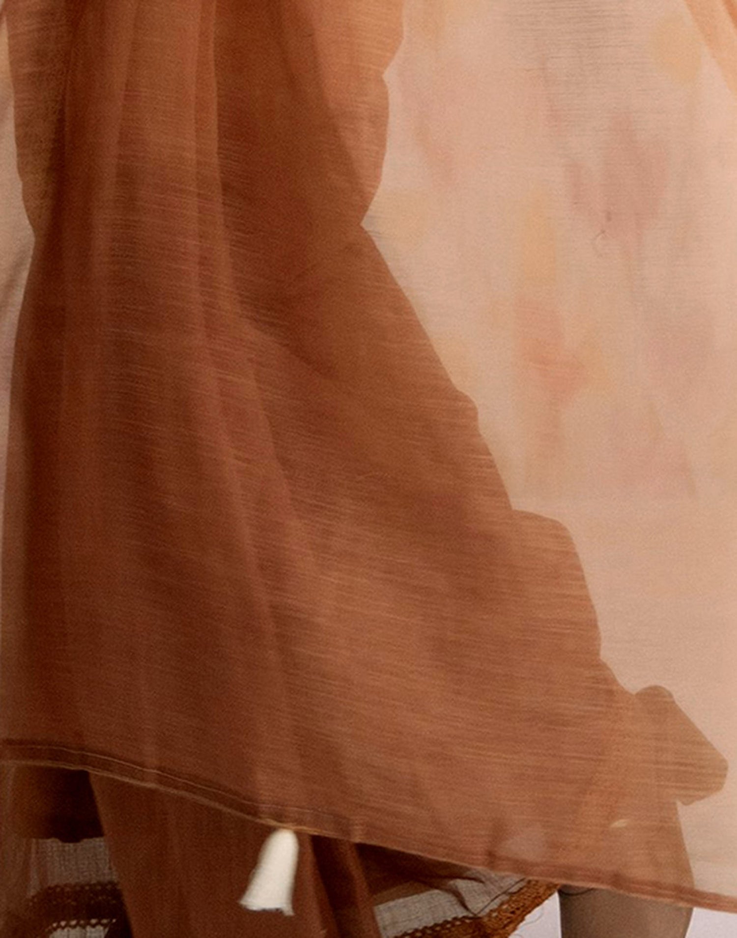 Ready To Wear Brown Linen Ombre Lace Saree With Pocket