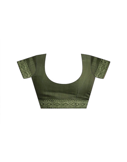 Ready To Wear Dark Green Linen Ombre Lace Saree With Pocket
