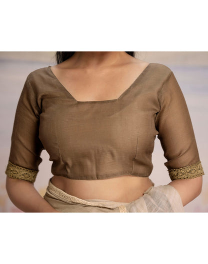 Ready To Wear Brown Linen Ombre Lace Saree With Pocket