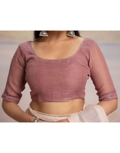 Ready To Wear Dusty Rose Pink Linen Ombre Lace Saree With Pocket