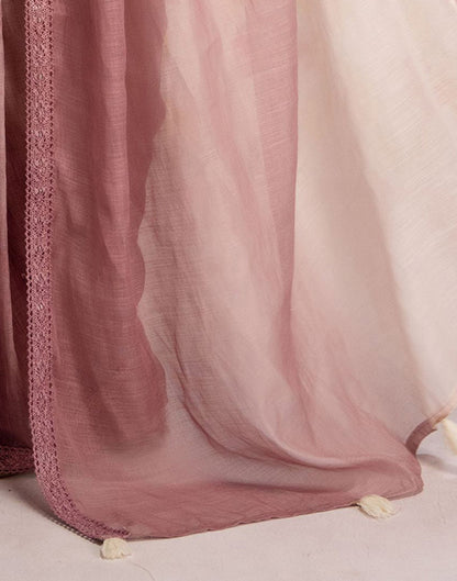 Ready To Wear Dusty Rose Pink Linen Ombre Lace Saree With Pocket