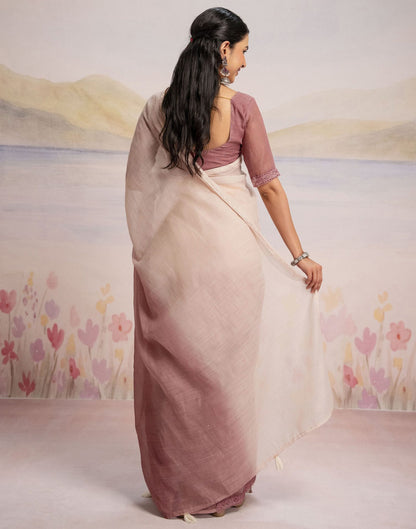Ready To Wear Dusty Rose Pink Linen Ombre Lace Saree With Pocket