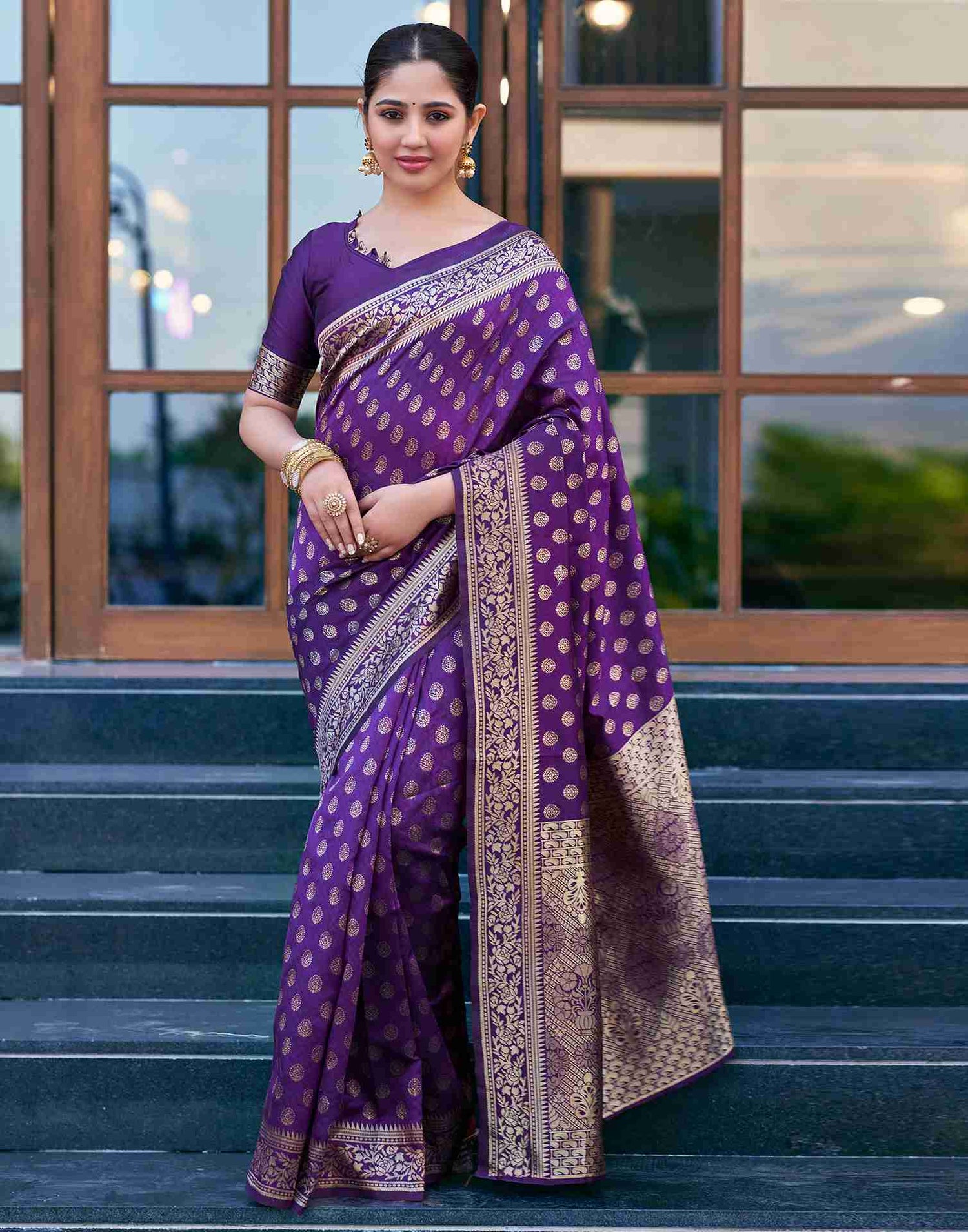 B1G1 Purple Banarasi Silk Saree