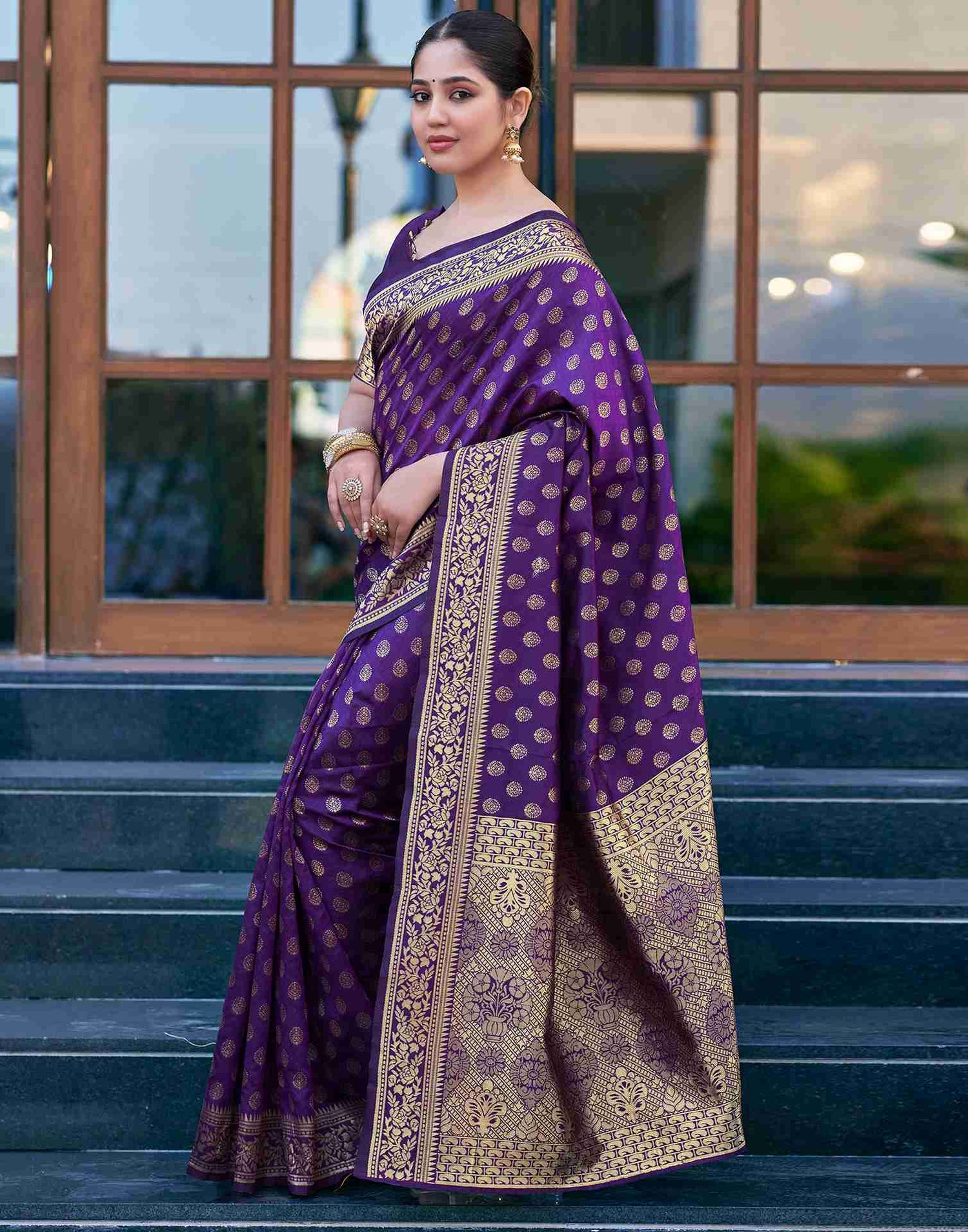 B1G1 Purple Banarasi Silk Saree