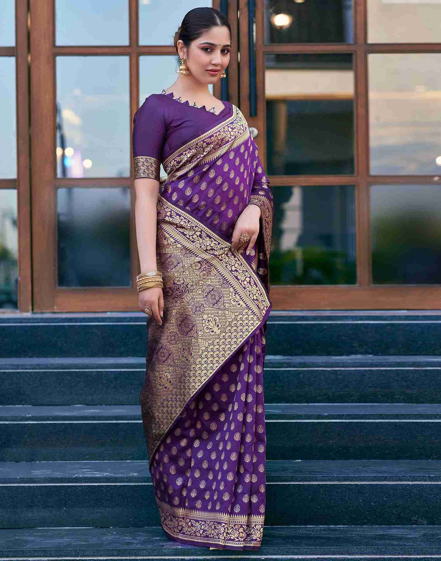 B1G1 Purple Banarasi Silk Saree