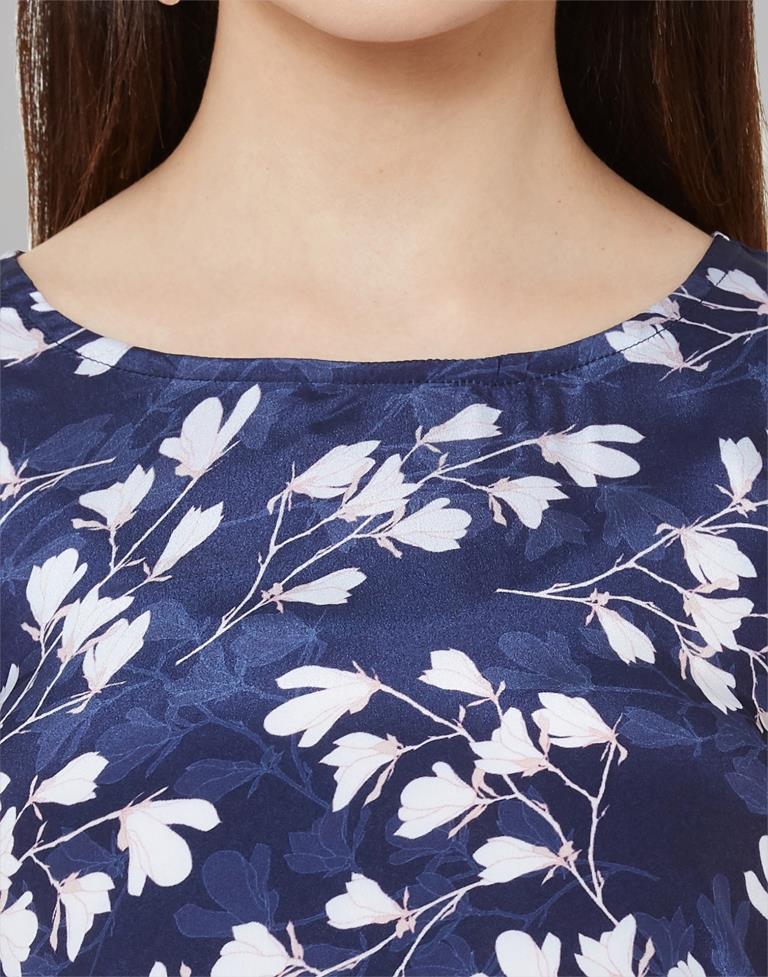 Ambitious Blue Coloured Printed Silk Crepe Tops | Sudathi