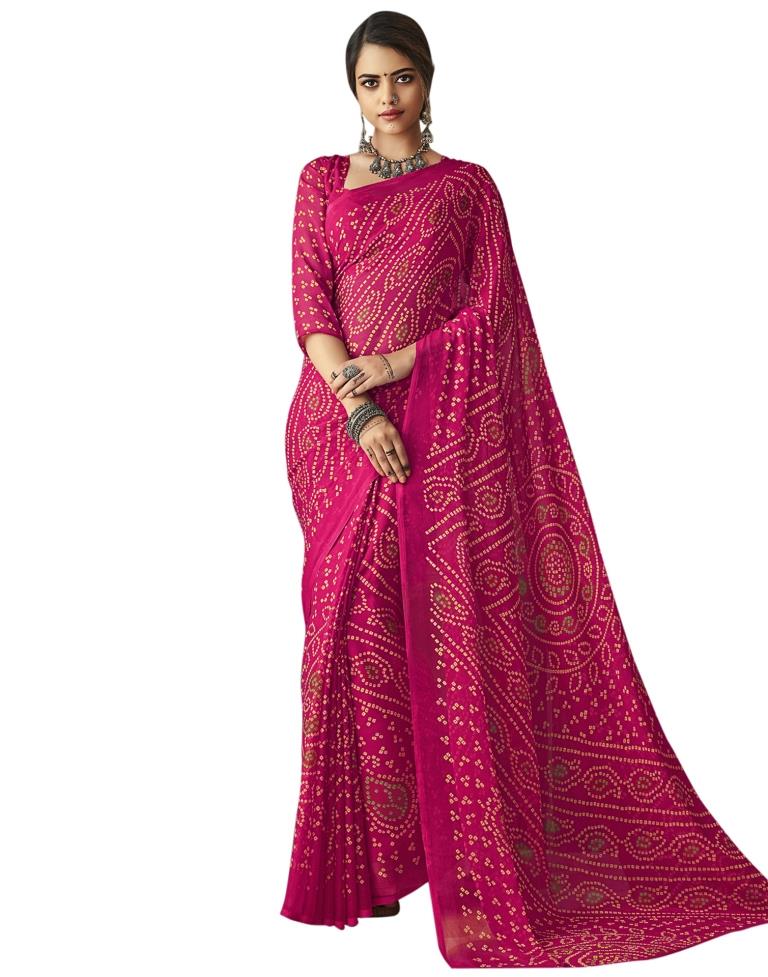 Pink Coloured Chiffon Bandhani Printed Saree | Sudathi