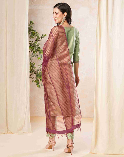 Light Green Embroidery Silk Straight Kurta With Pant And Dupatta