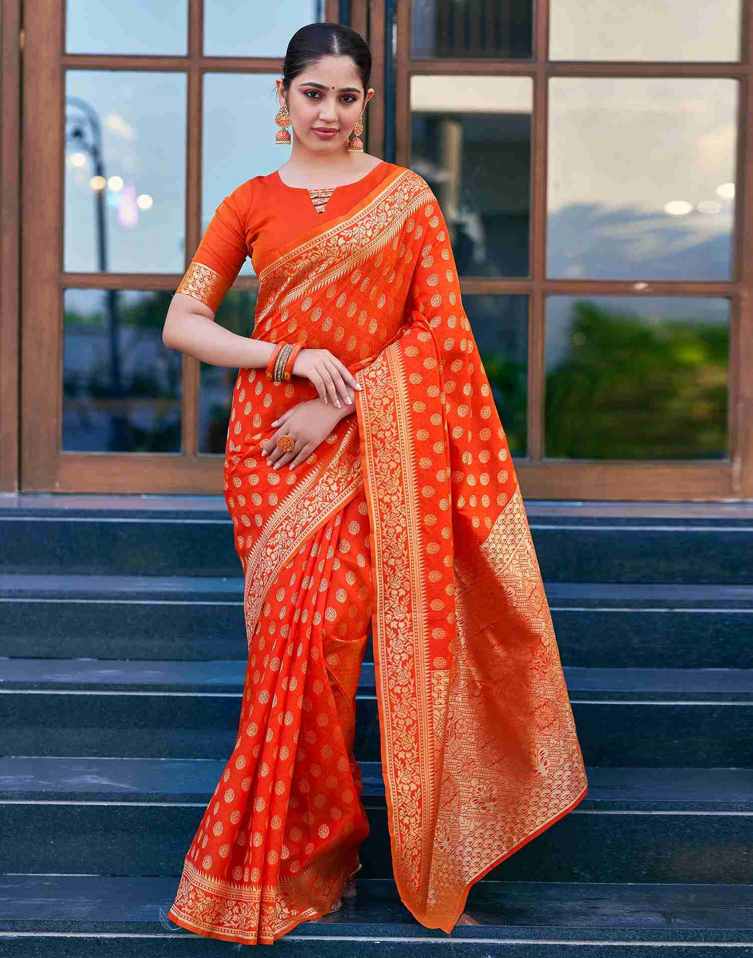 Orange Silk Weaving Saree