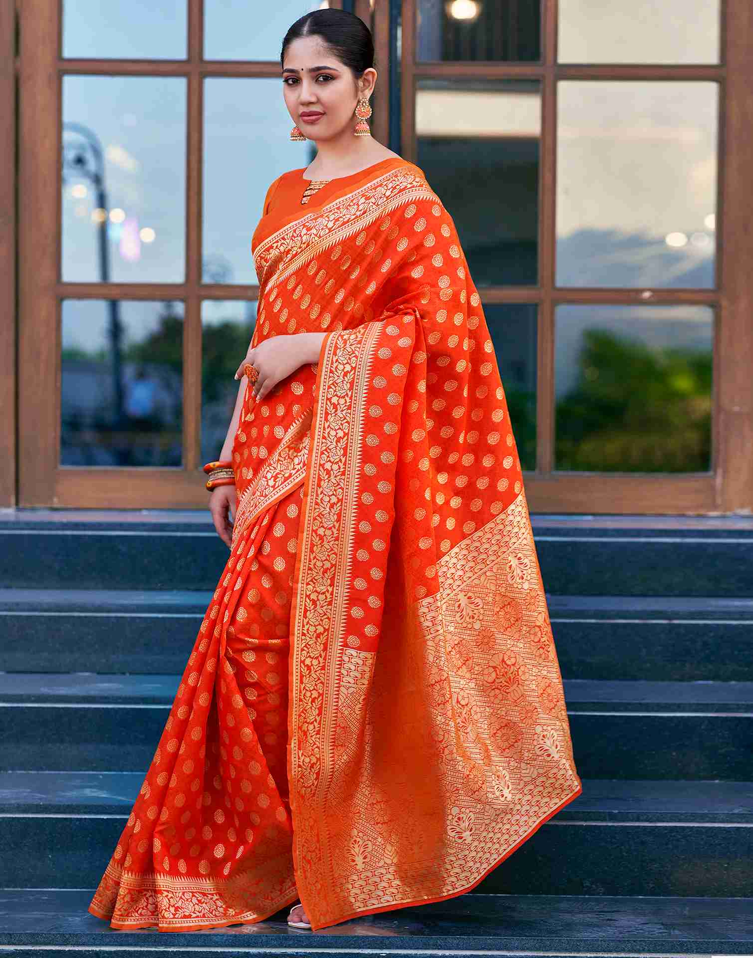 Orange Silk Weaving Saree