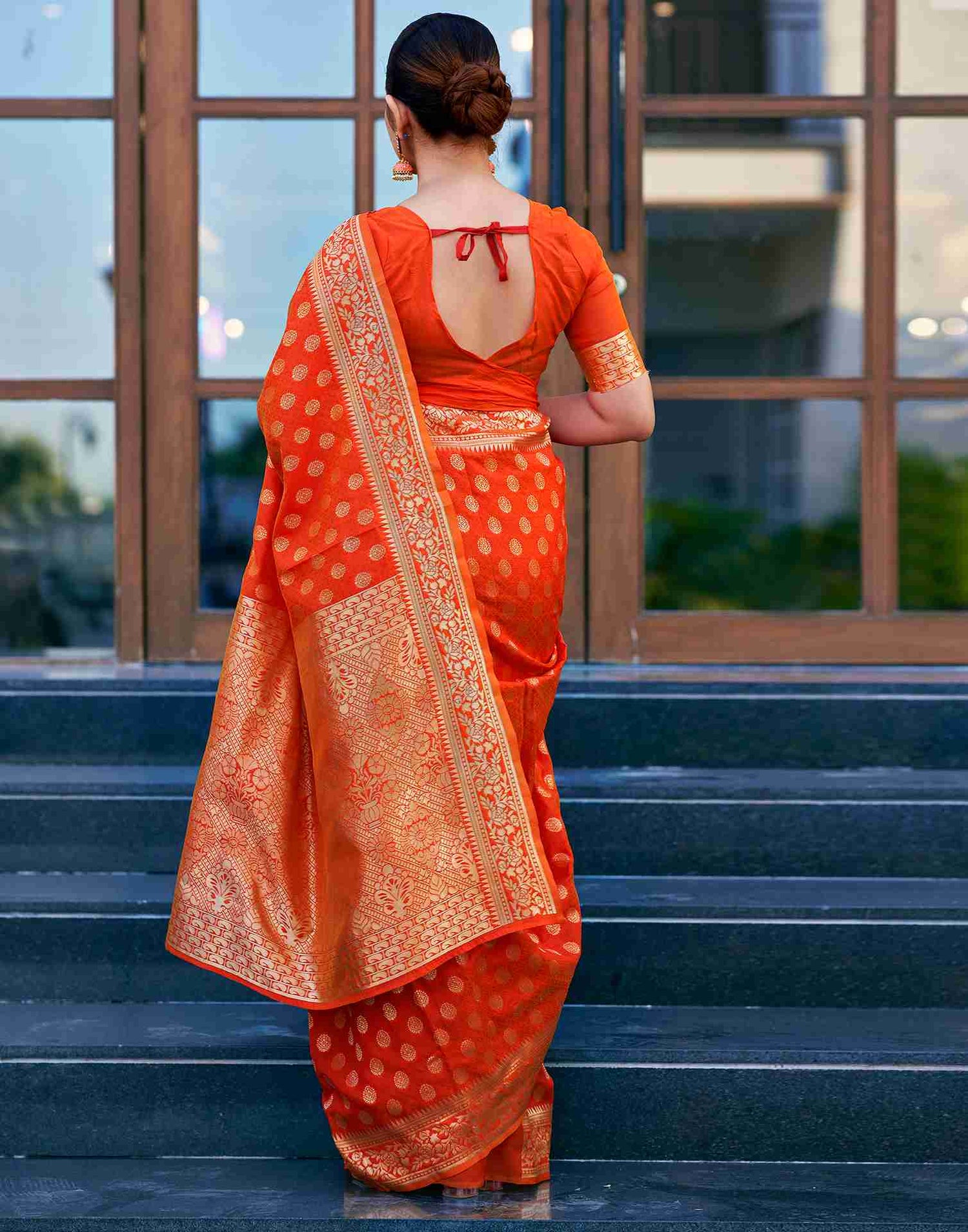 Orange Silk Weaving Saree