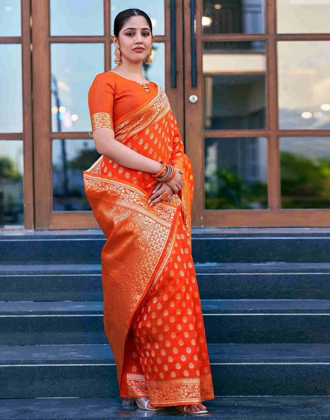 Orange Silk Weaving Saree