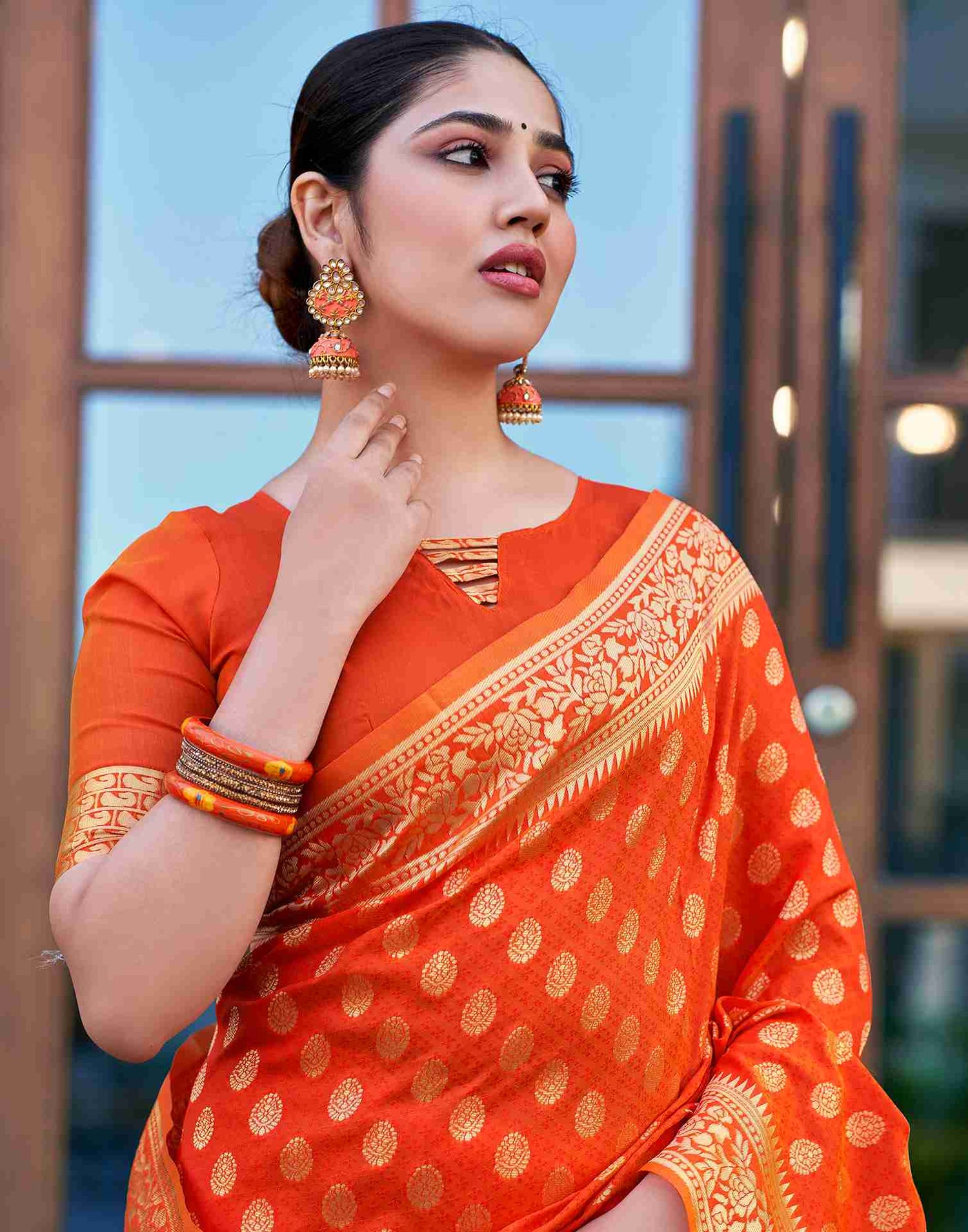 Orange Silk Weaving Saree