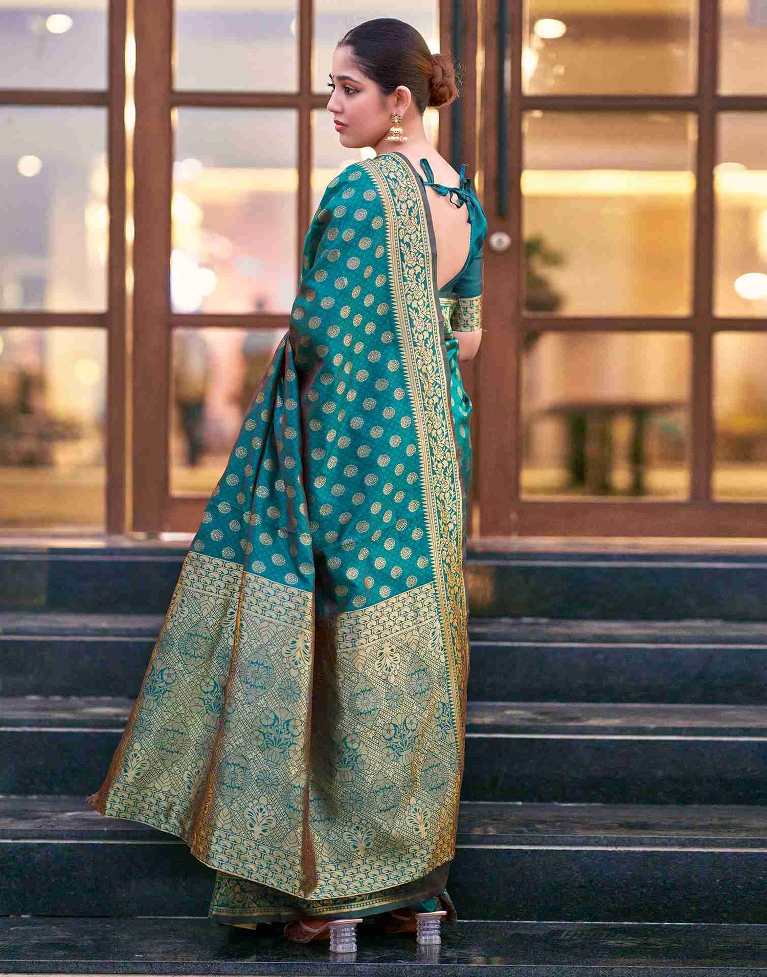 Teal Blue Silk Weaving Saree