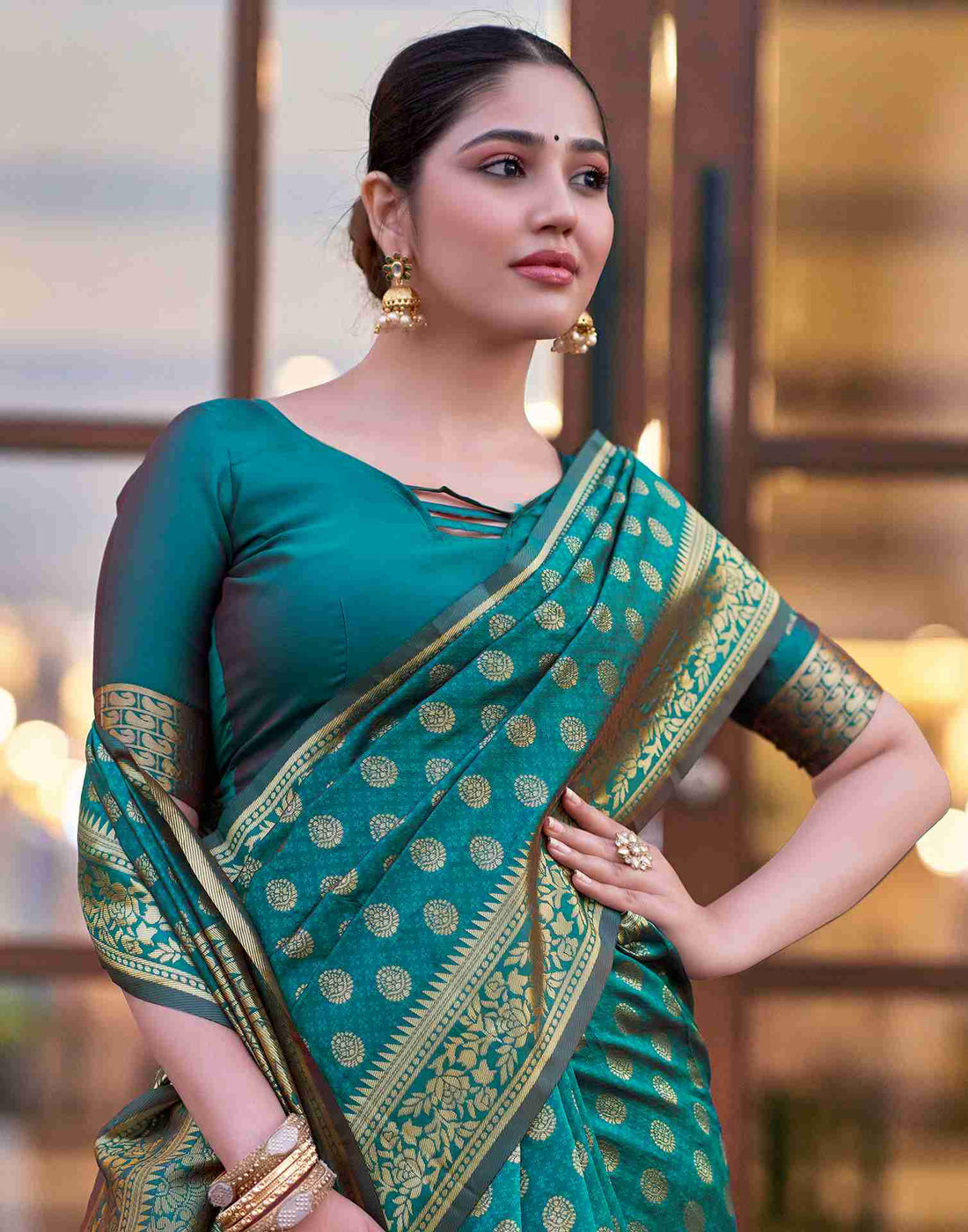 Rama Green Silk Woven Saree