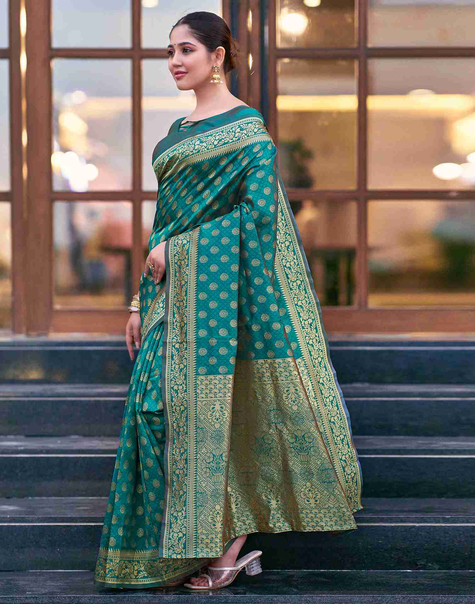 Teal Blue Silk Weaving Saree