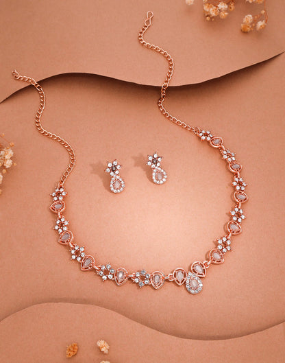 Grey Rose Gold Choker Necklace Set With Stud Earring