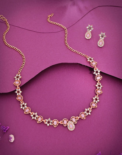 Lavender Rose Gold Choker Necklace Set With Stud Earring