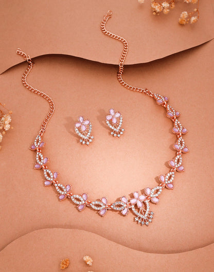 Purple Rose Gold Choker Necklace Set With Stud Earring