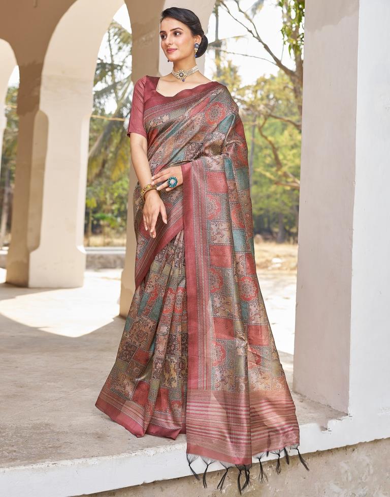 Ready to Wear Rust Silk Printed Saree