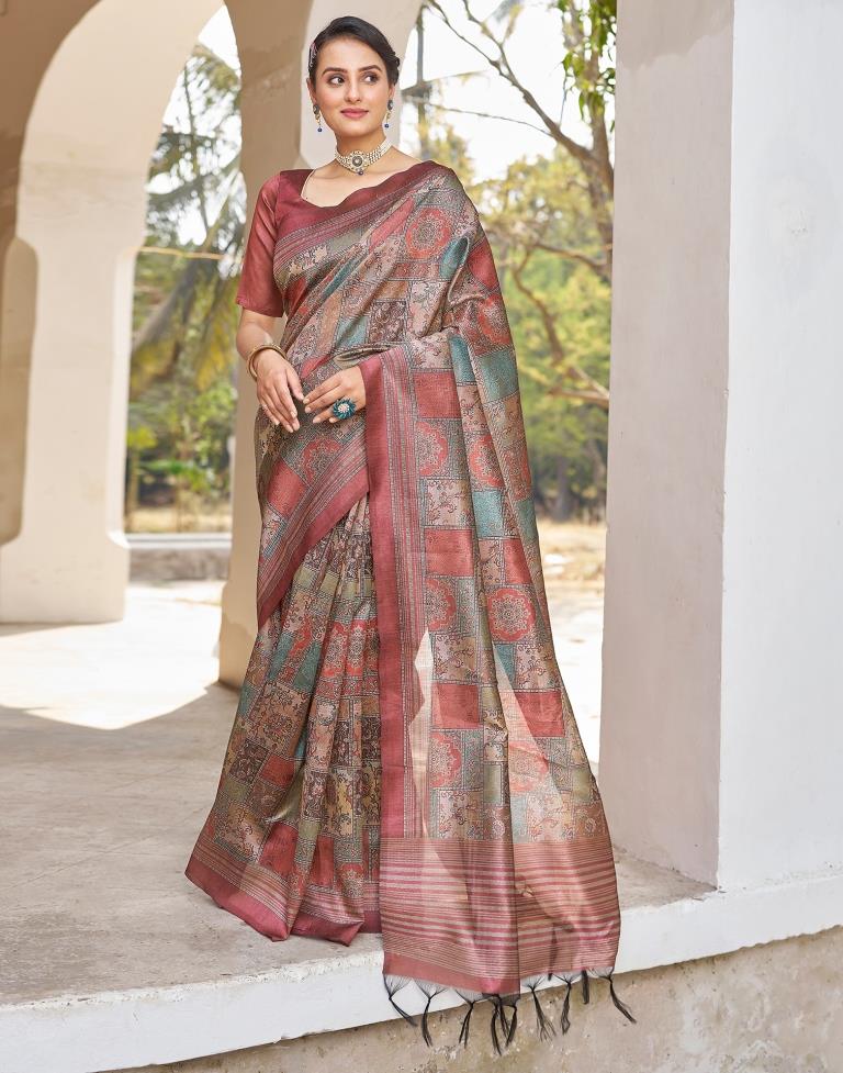 Ready to Wear Rust Silk Printed Saree