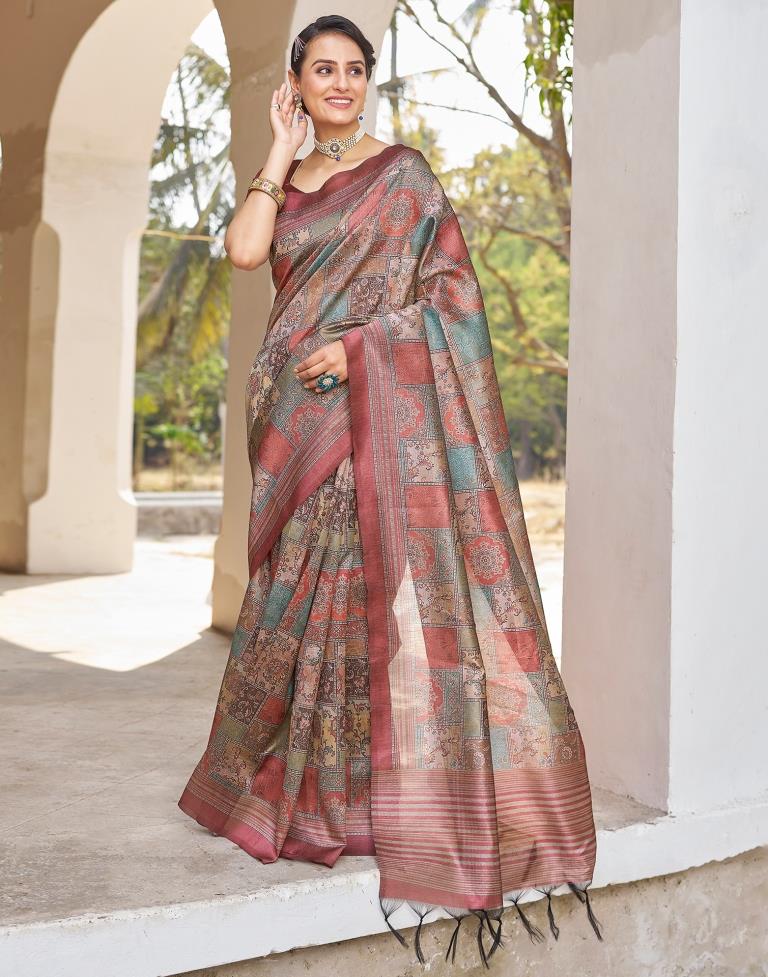 Ready to Wear Rust Silk Printed Saree