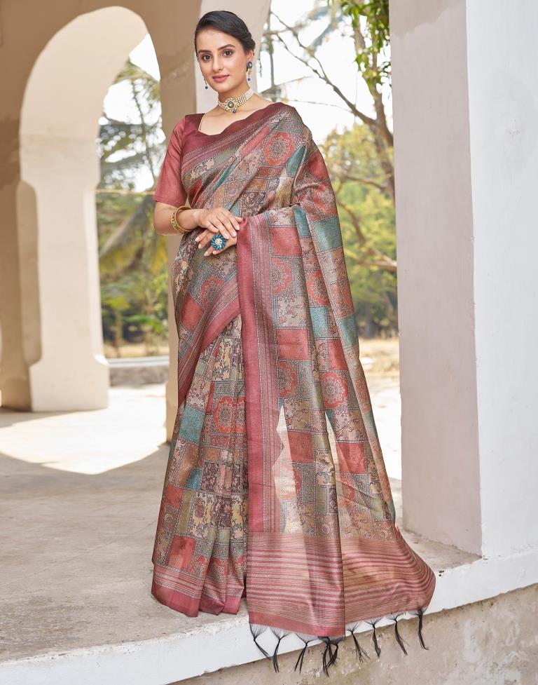 Ready to Wear Rust Silk Printed Saree