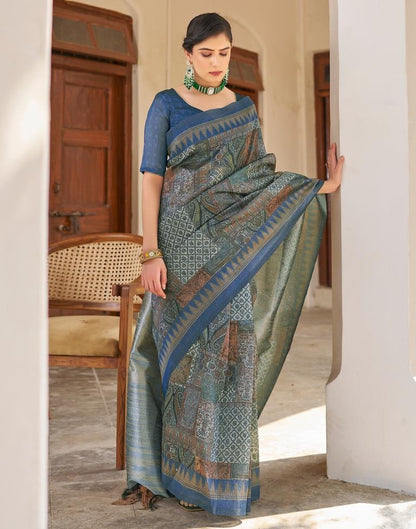 Ready to Wear Blue Silk Printed Saree