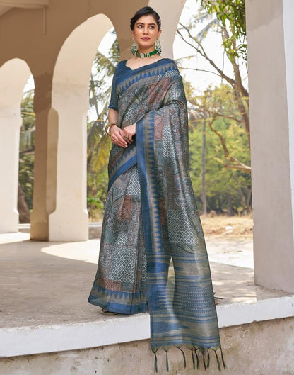 Ready to Wear Blue Silk Printed Saree