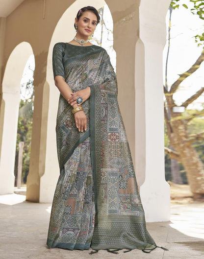 Ready to Wear Grey Silk Printed Saree