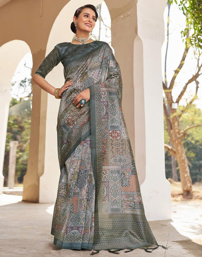 Ready to Wear Grey Silk Printed Saree