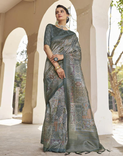 Ready to Wear Grey Silk Printed Saree