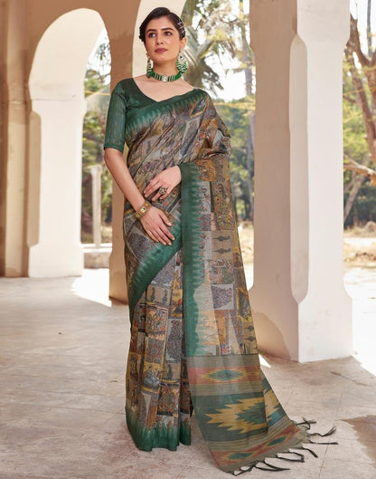 Ready to Wear Green Silk Printed Saree