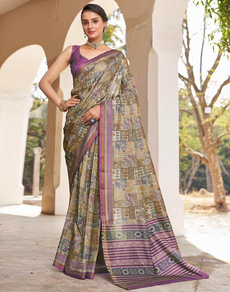 Ready to Wear Beige Silk Printed Saree