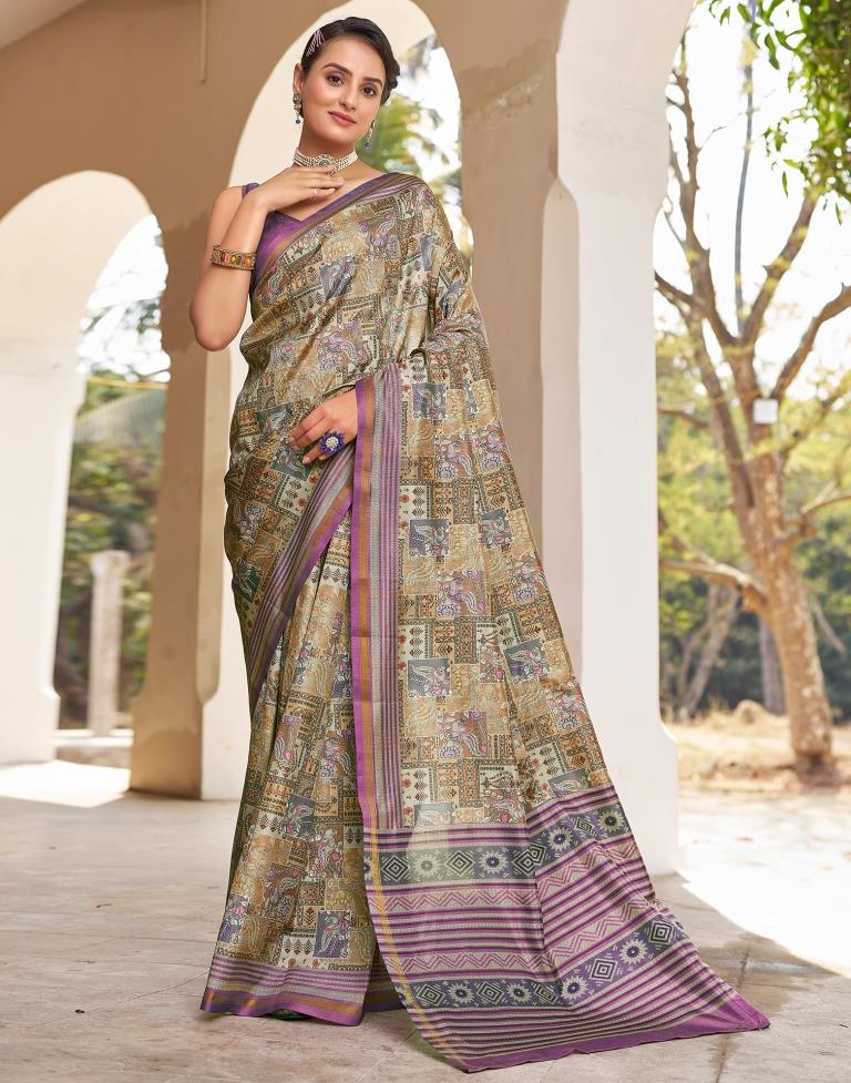 Ready to Wear Beige Silk Printed Saree