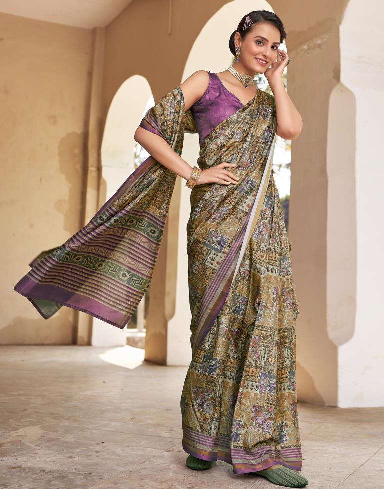 Ready to Wear Beige Silk Printed Saree