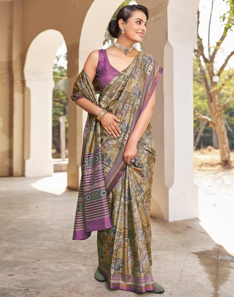 Ready to Wear Beige Silk Printed Saree