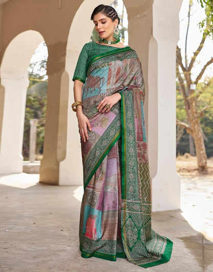 Ready to Wear Green Silk Printed Saree