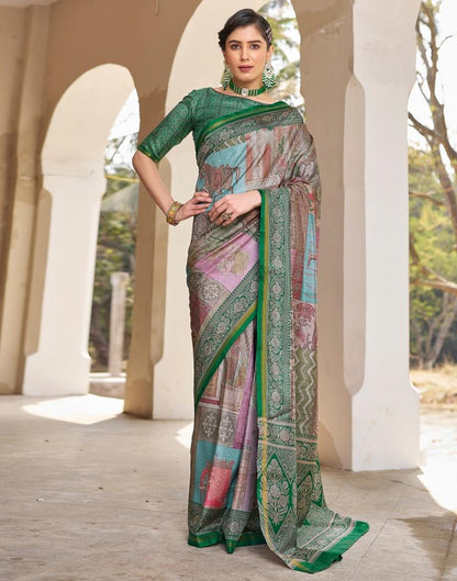 Ready to Wear Green Silk Printed Saree